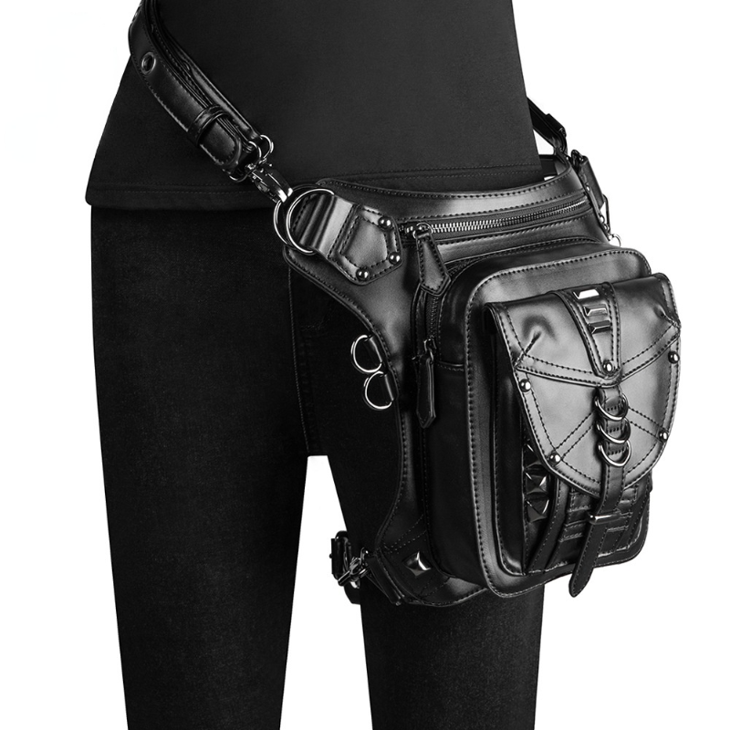 New medieval style punk shoulder messenger bag motorcycle bag outdoor leisure mobile phone pocket high-grade PU material