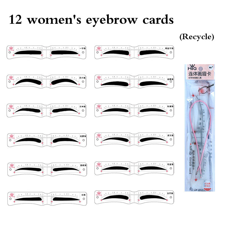 12Pcs/Set One-Pieces Eyebrow Shape Set Portable Plastic Eyebrow Stencil Card For Women Thrush Model Eye Brow Drawing Tools