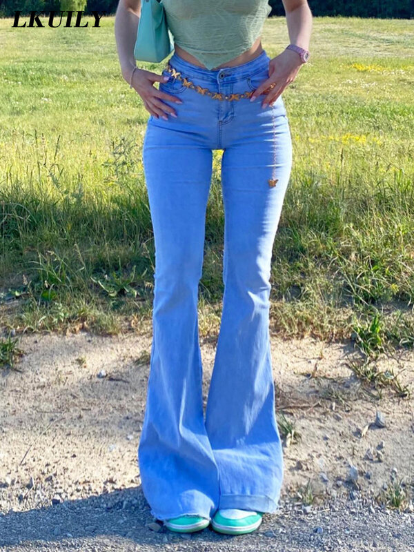 Elastischen Engen Jeans Frauen Solide Y2K Streetwear Casual Ausgestelltes Hosen 2022 Mode Famale Kleidung Der Mittleren Taille Ästhetik Hosen