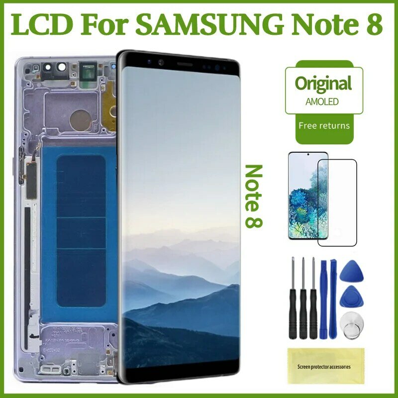 Layar LCD Note 8 Asli untuk Samsung Galaxy Note 8 LCD dengan Bingkai Layar Sentuh Digitizer Rakitan N950 N950F N950U Tampilan LCD