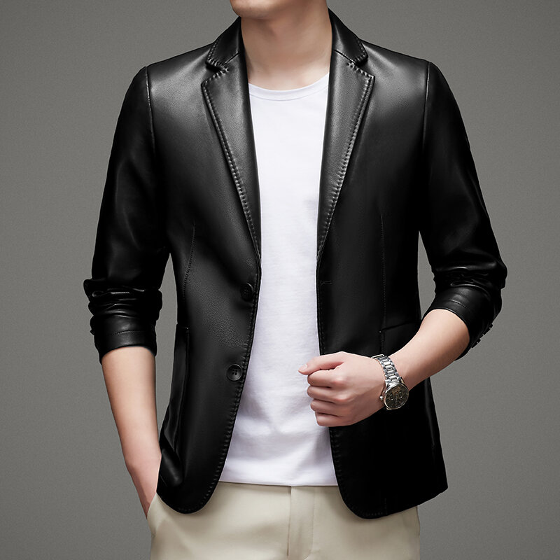 Spring and Autumn Haining Leather Men's Suit Coat Young and Middle-aged Leather Jacket Thin Casual Leather Suit