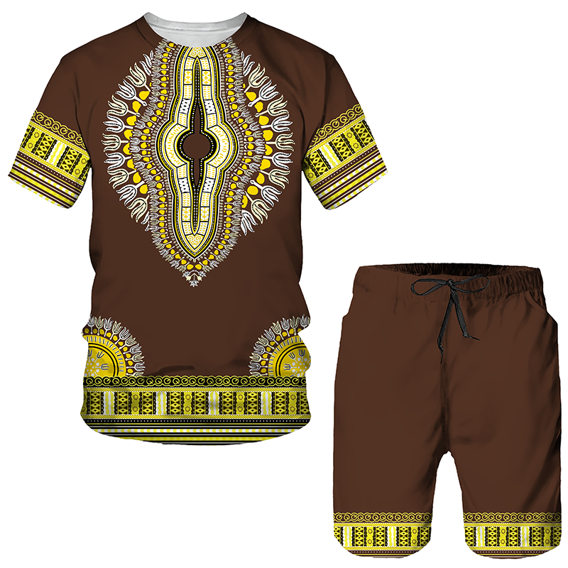 Celana Pendek Pria Kasual Gambar Cetak Afrika 3D Musim Panas Mode Pakaian Pria Kaus Hip Hop Gaya Antik + Set Olahraga Pria Celana Pendek