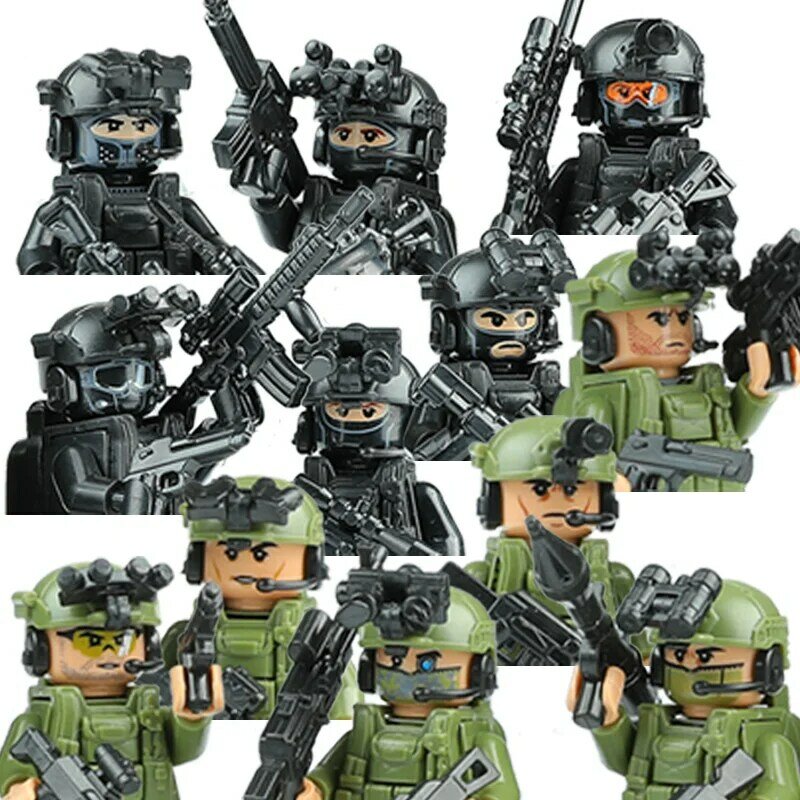 City Police Special Forces Building Blocks WW2 Army Soldier Figures Ghost Commando SWAT Military Weapon Vest Bricks Kids Toys