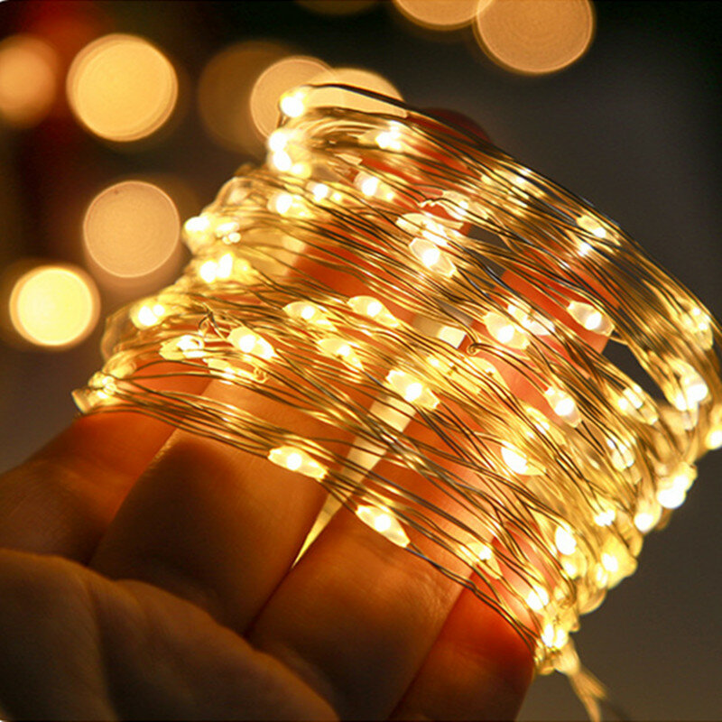 Drut miedziany girlanda żarówkowa LED czarodziejska lampa wianek na Boże Narodzenie wesele zewnętrzna dekoracja ogrodowa oświetlenie świąteczne