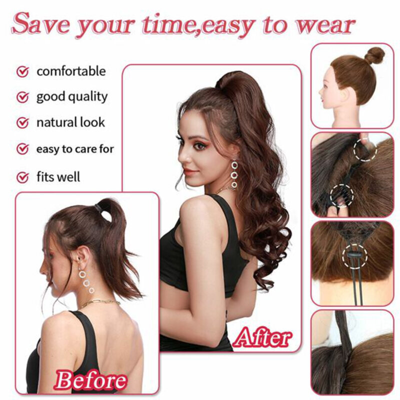 Synthetic Body Wave Ponytail Hair Extension Drawstring Clip In Pony Tail Ombre Natural Wavy Hairpiece Horse Tail for Black Women