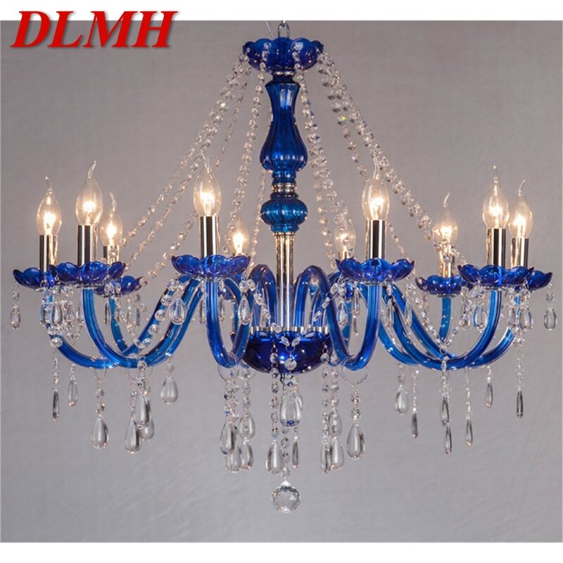 Dlmh contemporânea lustre lâmpadas led azul pingente de cristal vela luxo luzes luminárias para casa hotel hall