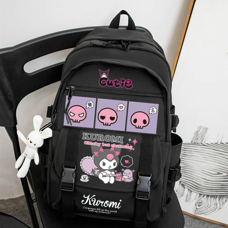 حقيبة ظهر جذابة من Sanrio Kuromi بتصميم كارتوني حقيبة كتف بسعة كبيرة حقيبة تخزين حقيبة مدرسية للطالبات هدية للبنات