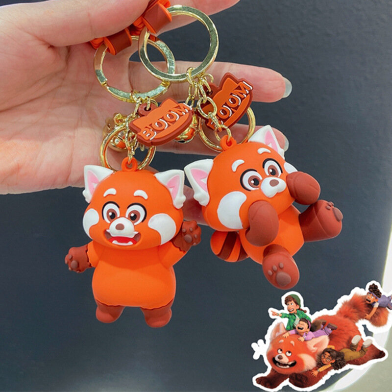 Disney Anime Draaien Rode Sleutelhanger Cartoon Figuur Rode Panda Sleutelhanger Rugzak Hanger Kawaii Accessoires Voor Kinderen Verjaardagscadeautjes