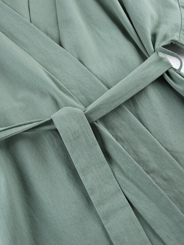 Hiloc الأخضر فضفاض الجلباب للنساء ملابس خاصة قميص قطني بكم طويل المرأة روب للنوم فستان مثير صغير 2022 الربيع الحمام الإناث
