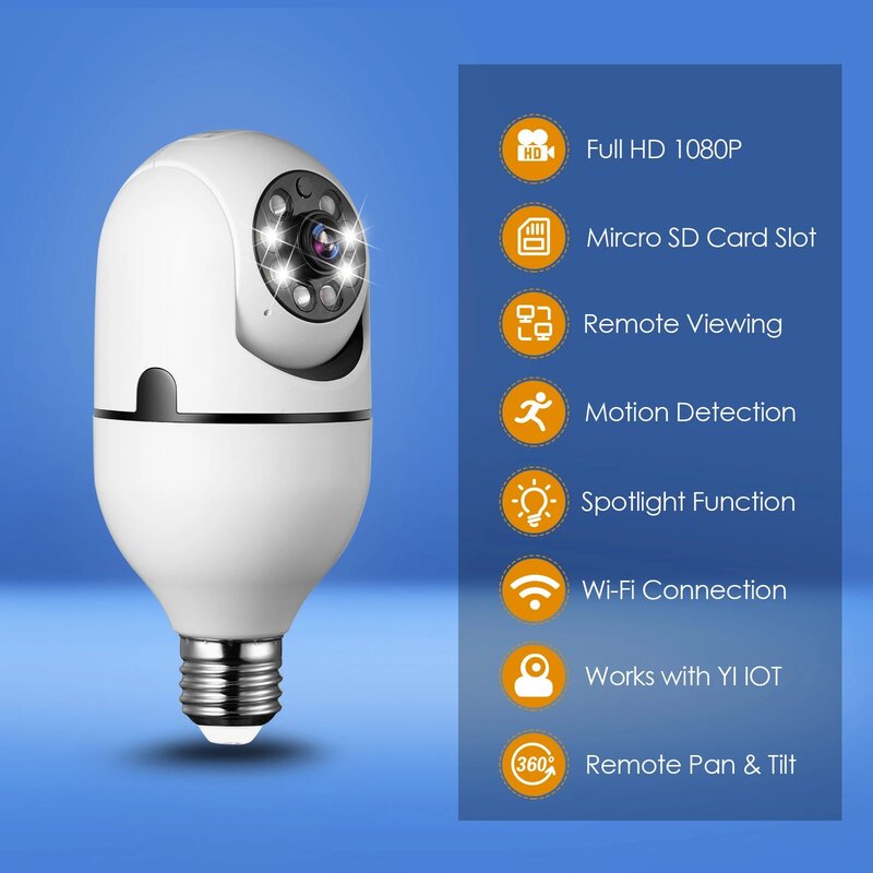 5Ghz E27 3MP Bulb Security Camera For Home 1080P Wireless Surveillance Lamp Camera 360 Night Vision Human Motion Detection Alarm