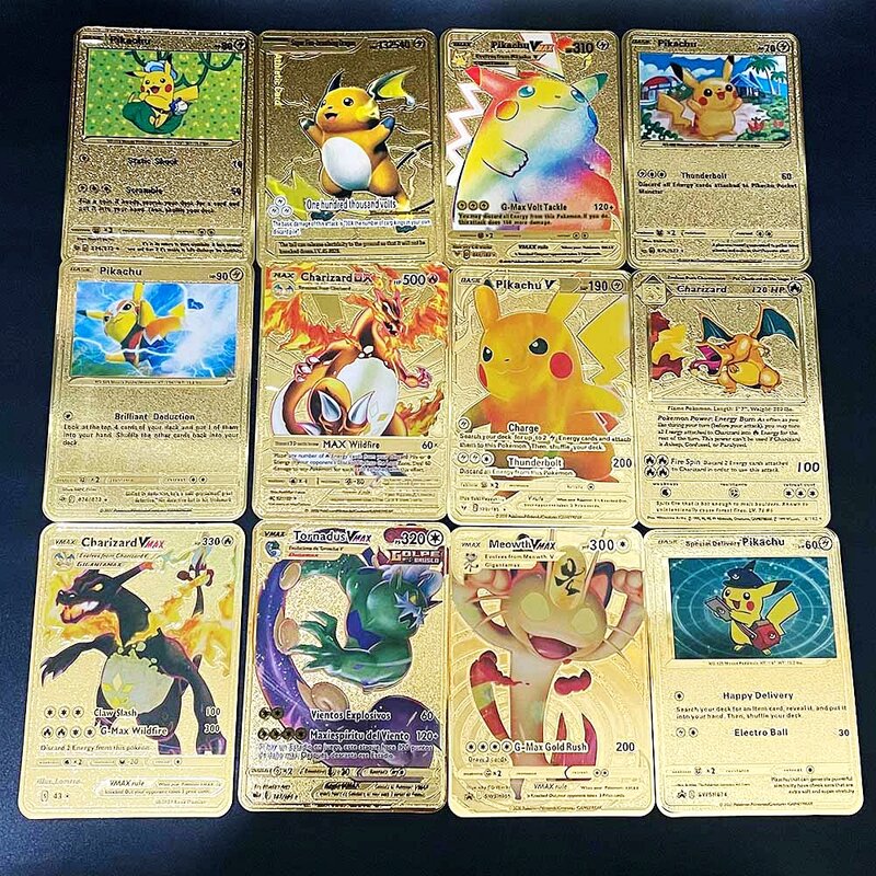 Carte de collection de cartes de jeu de société Pokemon, carte de feuille  d'or colorée, espagnol, anglais, jouet pour enfants, cadeau de Noël -  AliExpress