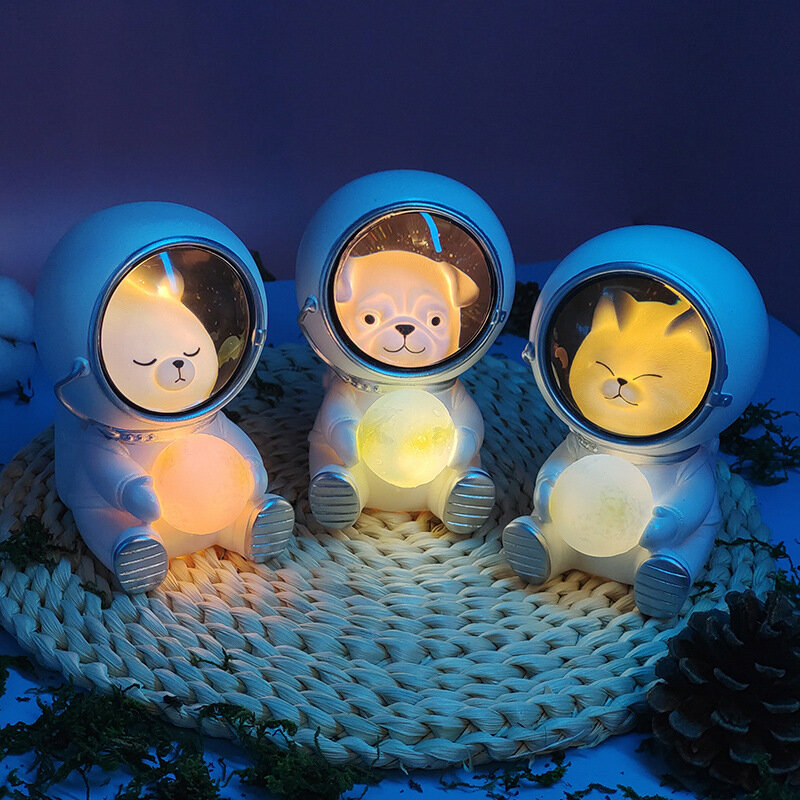 Luz LED de noche con astronauta, lámpara de noche con carga USB para decoración de dormitorio, Estrella espacial, regalo de cumpleaños para niños
