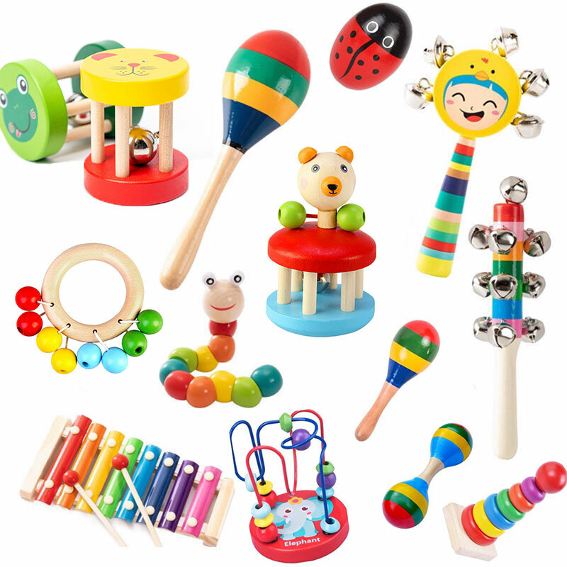 Sonagli in legno Montessori per bambino 1 anno giocattoli sonaglio per bambini giocattoli musicali in legno giochi per bambini giocattoli per bambini 0 12 mesi