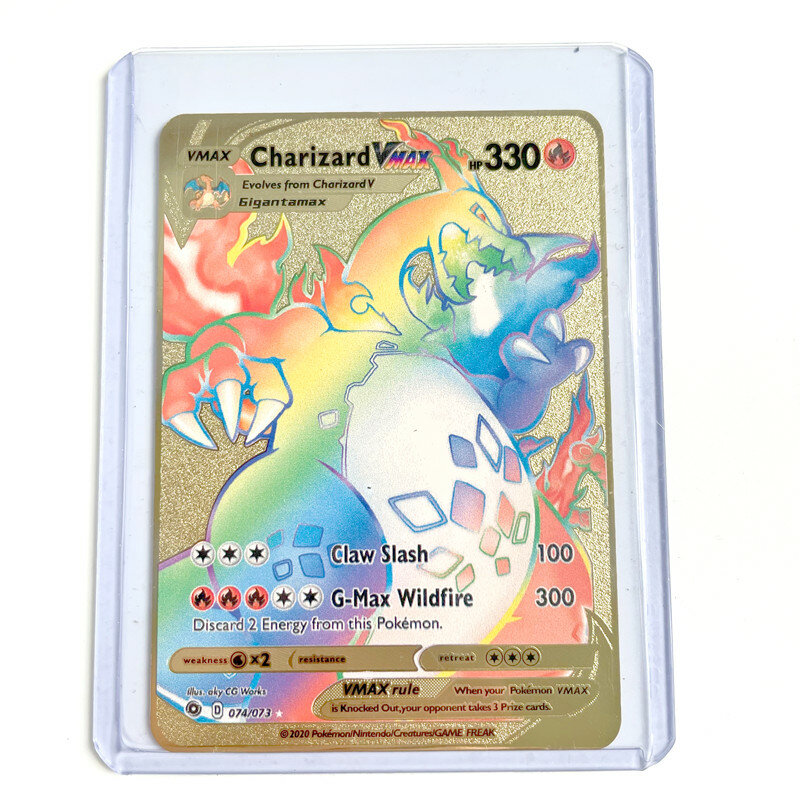 Nieuwe Pokemon Metal Card Vuurspuwende Draak Goud Vmax Kaart Collectie Gift 'S Game Card Collection Cadeaus Voor Kinderen