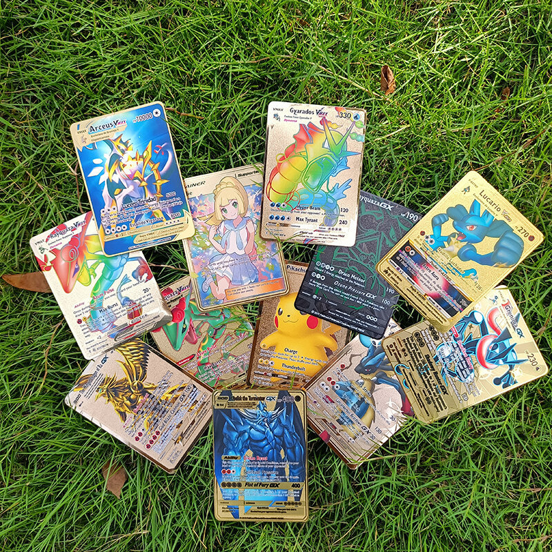 بوكيمون المعادن الحديد بطاقات Eevee Charizard بيكاتشو Mewtwo Arceus الذهبي لامعة رسائل بوكيمون لعبة مجموعة ألعاب أطفال هدية