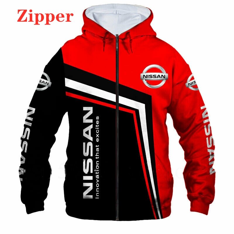 2022 New Mens Nissan Car Logo Hoodie Zipper Sweatshirt Harajuku Punk 3D Print Pullover Outdoors Sports Racing Jackets Streetwear