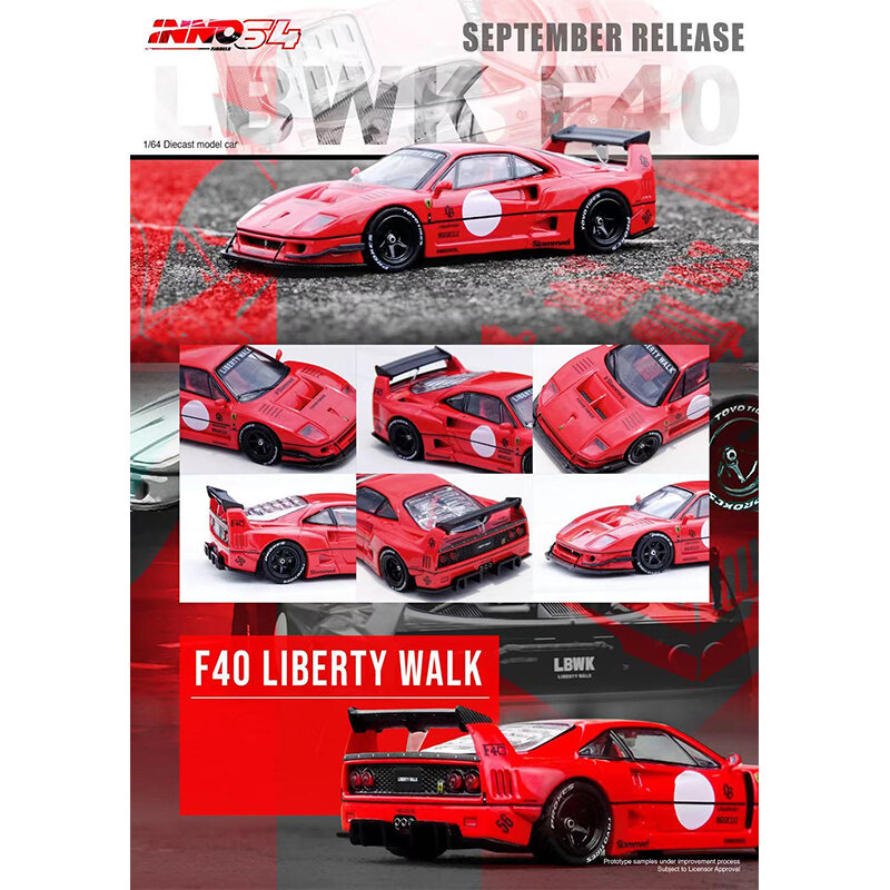 INNO In Stock 1:64 LBWK F40 Red Diecast Diorama Car Model Collection Miniature Carros Toys