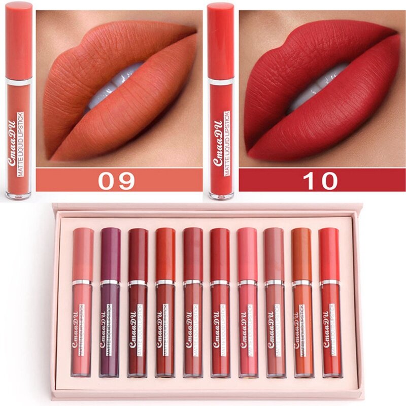 Cmaadu 10 Color Lip Gloss Lightweight Matte Long Lasting Waterproof Lipstick Nourish Moisturizing Professional Makeup