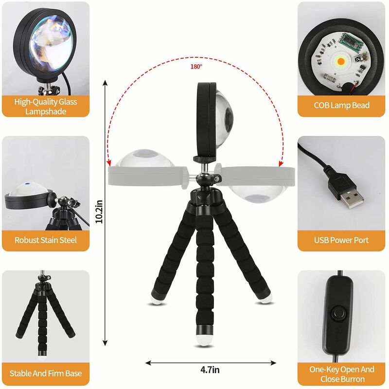 Lámpara LED de proyección de atardecer en 16 colores, aplicación de proyección, Control remoto, rotación de 360 grados, luz nocturna para habitación
