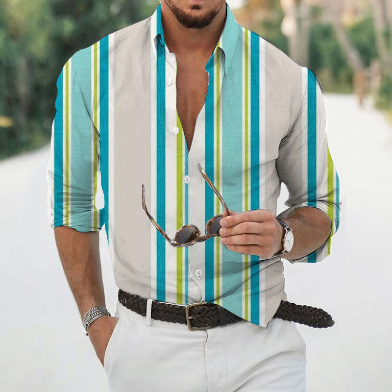 Primavera havaiano camisa masculina de manga cheia tira legal fino impresso t camisa para homem roupas masculinas casual topos camisa masculina