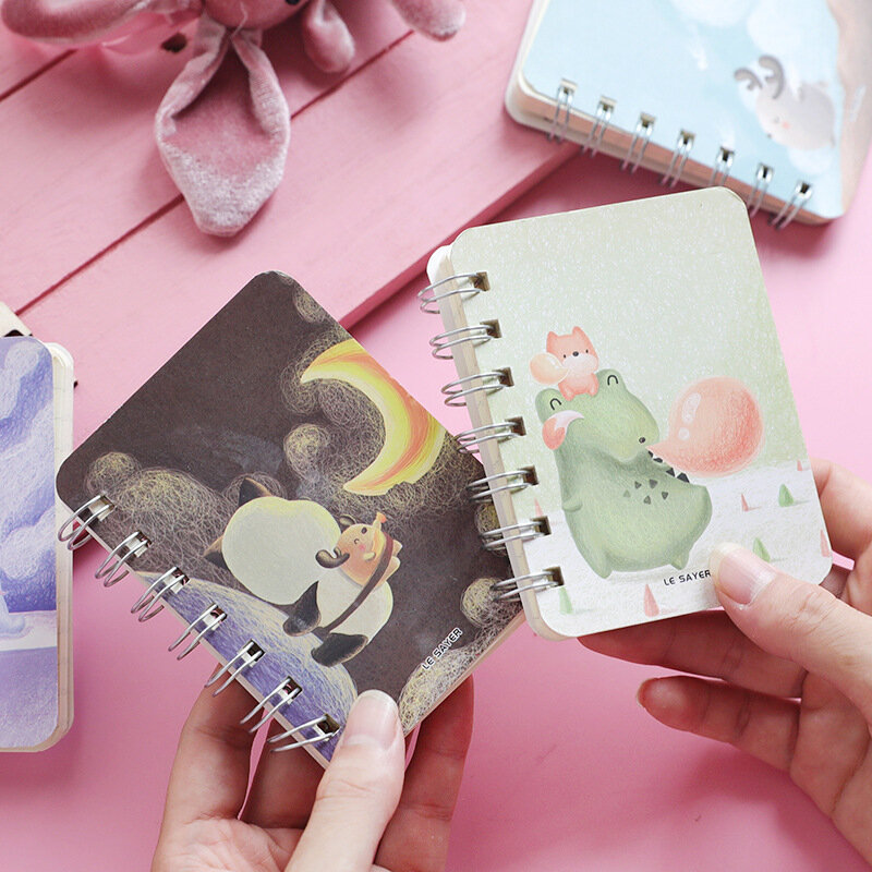 Cartoon Coil Notebook Creative Student Learning Portable Cute Gift Mini A7 Booklet Kawaii Office Simple Rollover Journal Binder