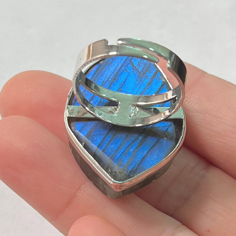 1 pçs adjustalbe 7-9 anel para mulher círculo redondo irregular forma grânulo pedra natural azul labradorite dedo anel z018