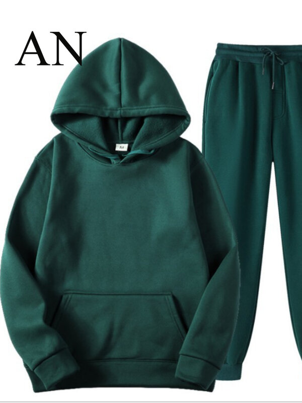 Spring and Autumn Hooded Solid Color Sweater Set Women's Pullover Sweater Set Tether Pants Two-piece Set Conjunto Femenino