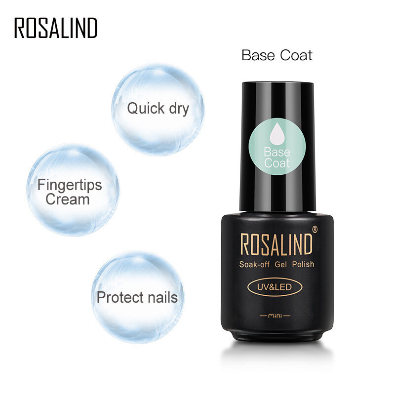 ROSALIND Base Coat Hitam Glass Botol Gel Polish UV Lamp Gel Rendaman 7Ml Nail Art Manicure Gel Lak Varnish Primer Tahan Lama