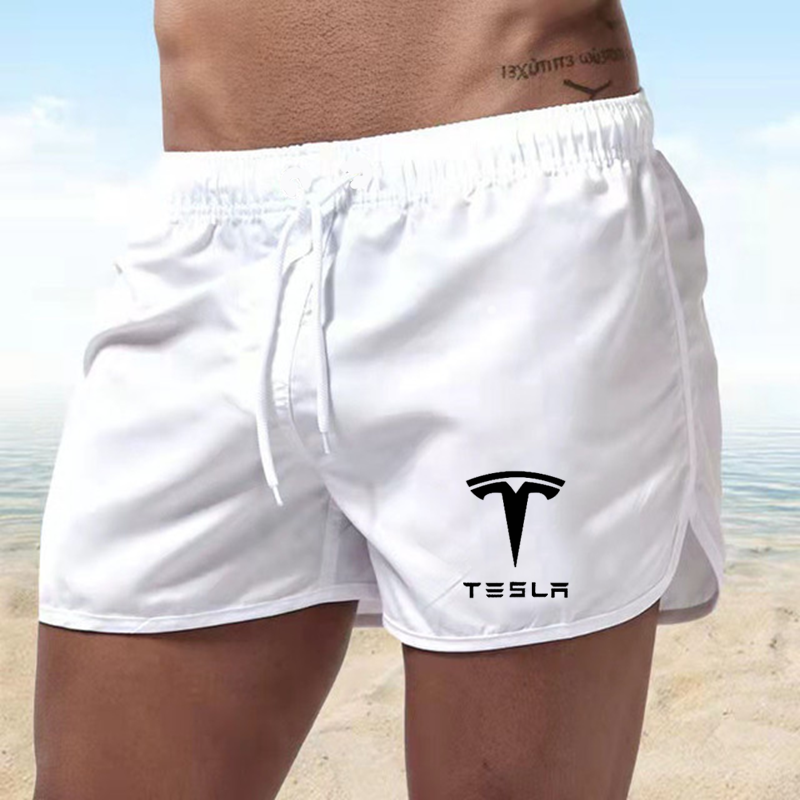 Tesla calções de banho de verão dos homens maiô de natação boxer curto sexy praia shorts surf board calças de roupas masculinas