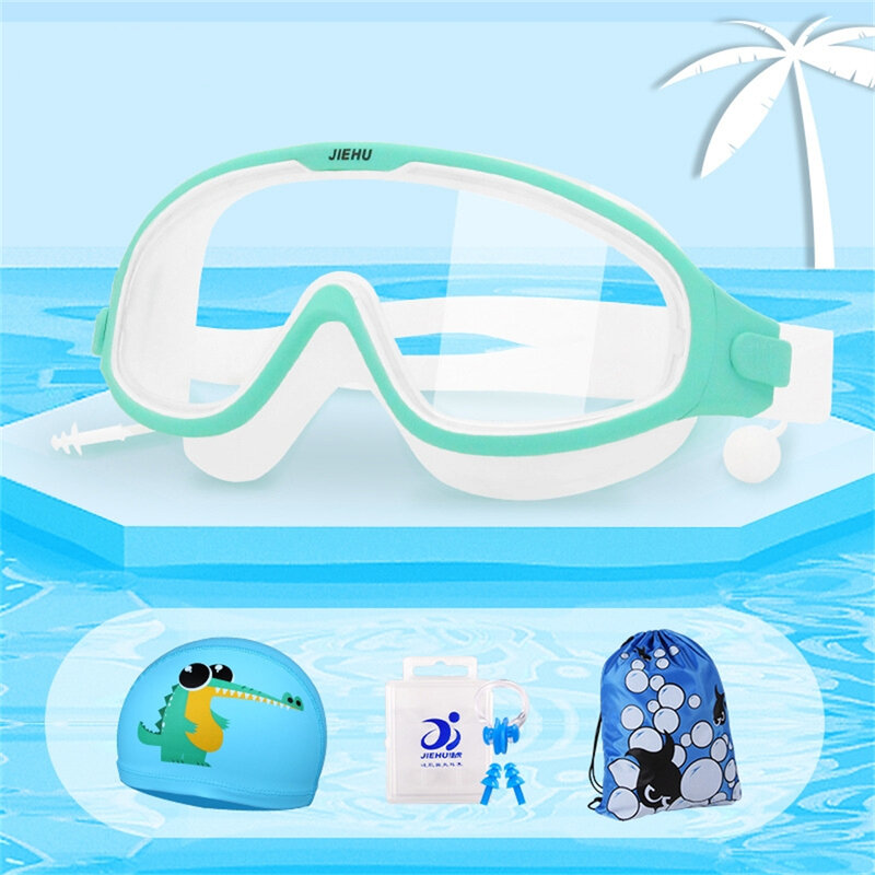 Gafas de natación coloridas para niños, gafas de natación antivaho, Anti-UV, de visión amplia, con tapones para los oídos