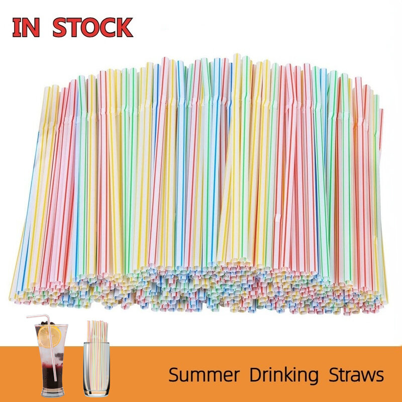 100-1500 Pcs Disposable Elbow Plastic Straws For Kitchenware Bar Party Event Supplies Striped Bendable Cocktail Drinking Straws