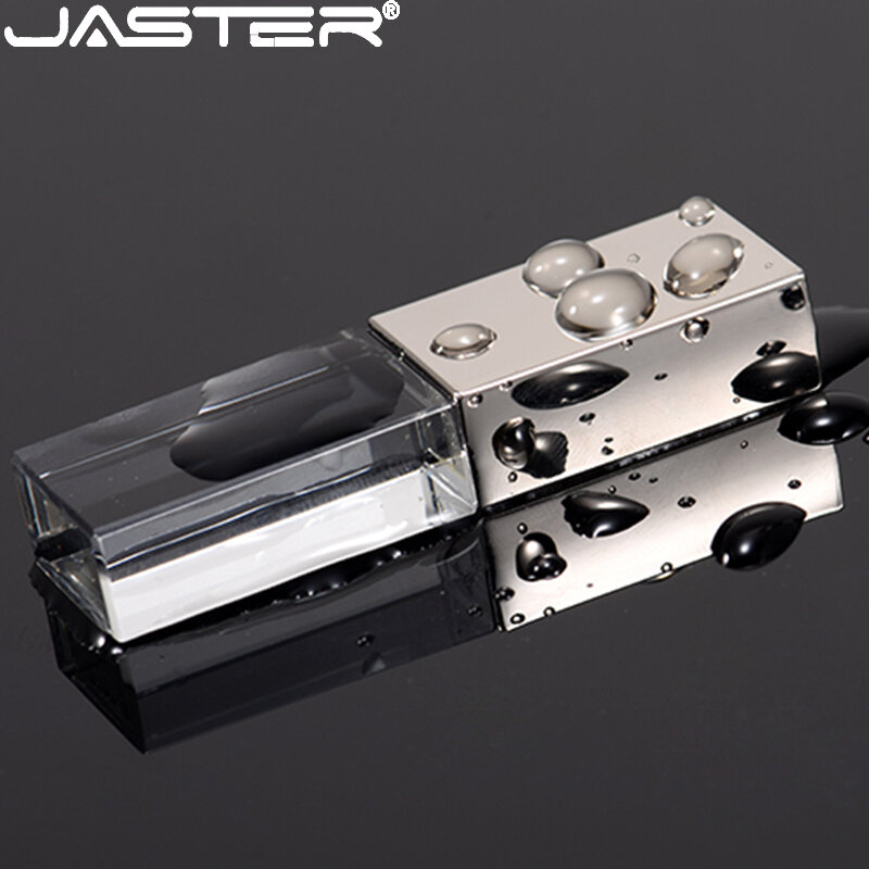 JASTER คริสตัล USB แฟลชไดรฟ์128GB Blue LED ไดรฟ์ปากกา64GB 3D เลเซอร์แกะสลักหน่วยความจำ32GB งานแต่งงานของขวัญ U Disk