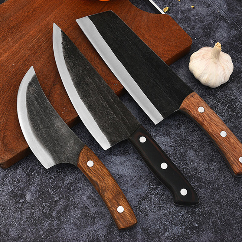 Couteau de Chef à viande à motif de marteau forgé, couteau à trancher, couteau à désosser, couteau de boucher, couteau de cuisine domestique