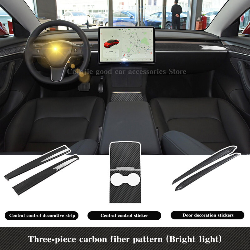 Para Tesla modelo 3 2022, accesorios, modificación Interior, fibra de carbono ABS modelo Y consola central, pegatina modelo tres 2021