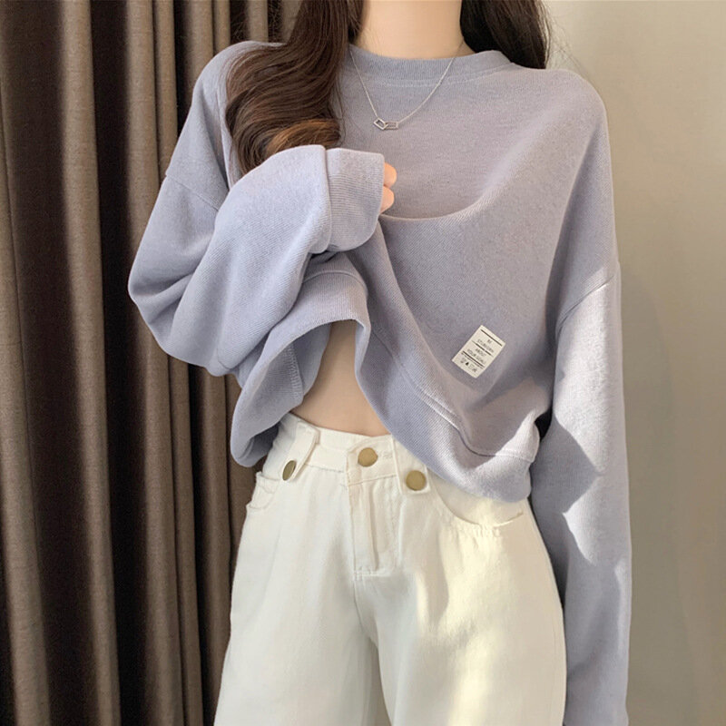 สตรี Crewneck Sweatshirt หญิง Basic Pullover เกาหลีสไตล์ Harajuku เสื้อ Hoodies
