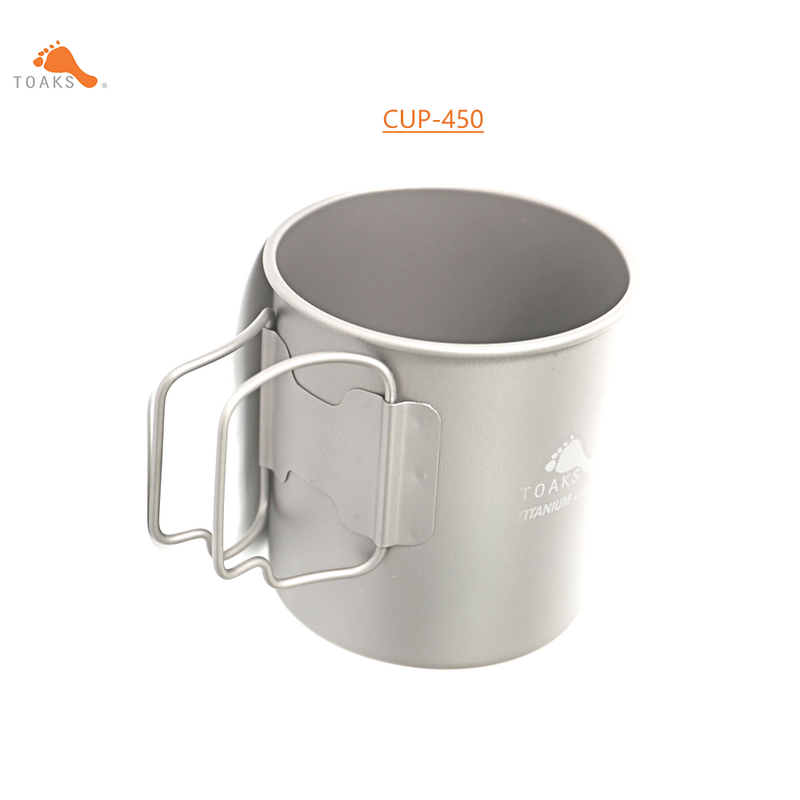 TOAKS Titanium 450ml Camping Equipment Portable Cup Ultralight Foldable Handle Outdoor Mug Without Lid Hiking Tableware CUP-450