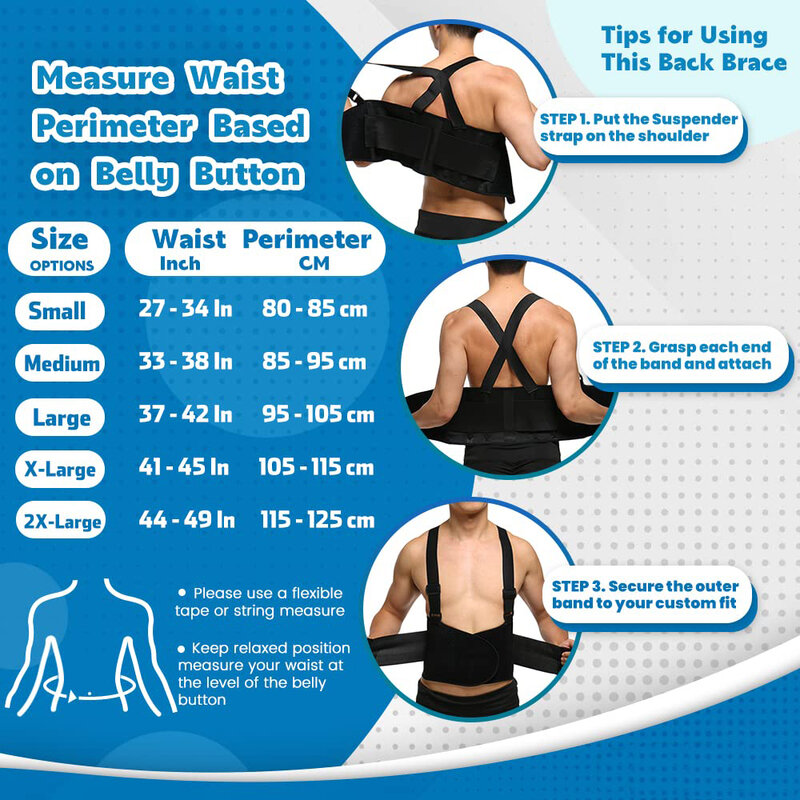 Cinto de apoio lombar de trabalho com correias ajustáveis-alívio da dor nas costas, suporte de levantamento pesado com suspensórios