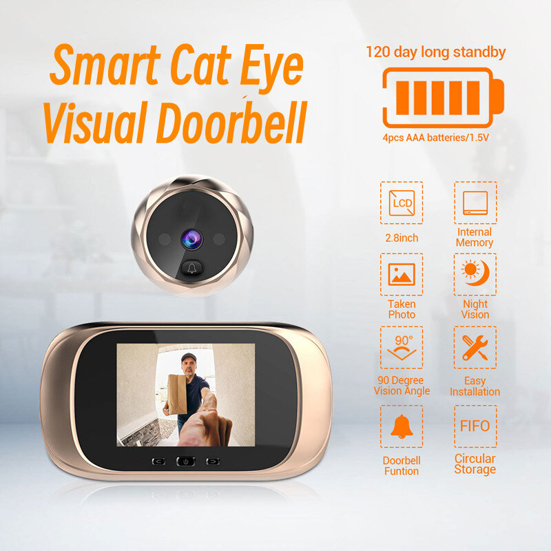 Bel pintu Video pintar, kamera 2.8 dengan visi Monitor bel pintu keamanan rumah Video bel pintu kamera penglihatan malam Monitor rekaman putaran