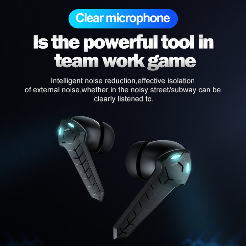 Earphone Bluetooth nirkabel, headphone Gaming latensi rendah Stereo pengurangan kebisingan tahan air olahraga Lari