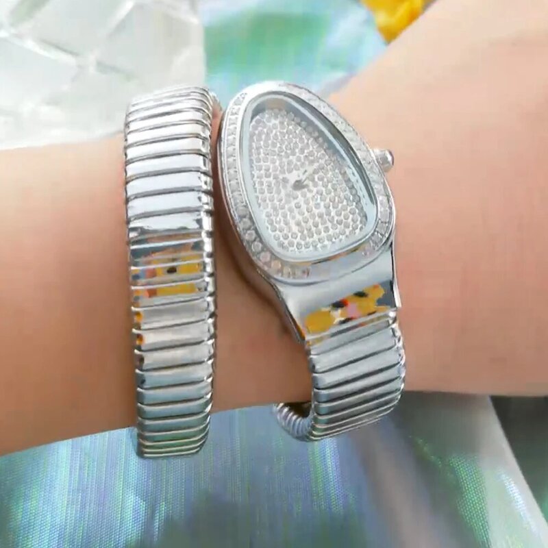 Missfox Snake Head Luxe Vrouwen Horloges Volledige Diamond Dial Bezel Fexible Armband Quartz Movt Horloge Voor Vrouwen Relogio Feminino