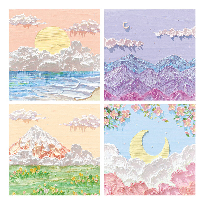 80 Sheets/set DIY Painting Kawaii Notepad Landscape Cute Oil Stickers Decal Notes Diary Office Landscape Scrapbooking Memo Pad