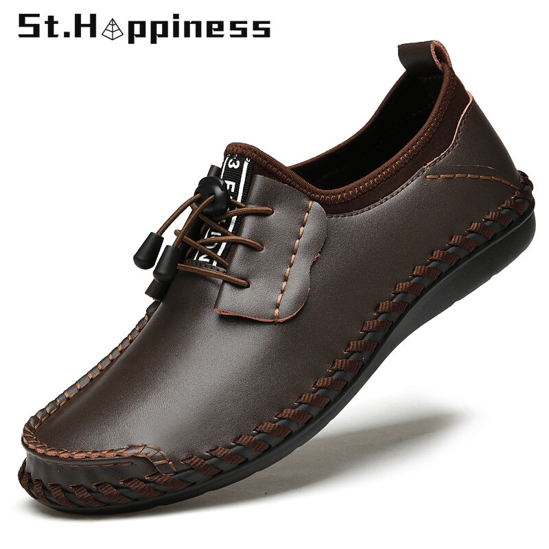 Zapatos informales de cuero para hombre, calzado clásico de alta calidad, hecho a mano, plano, talla grande 47, 2022