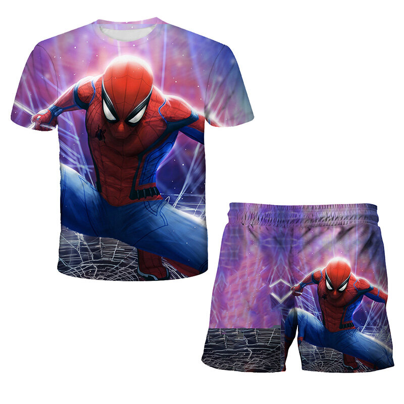 Marvel Superhero T-Shirt e Shorts Conjuntos para Crianças, Desenhos animados para Meninos, Homem-Aranha, Capitão América, Marvel, Hulk, 2 peças