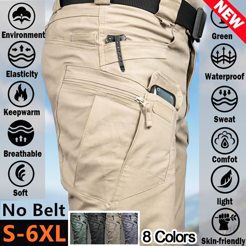 Nova moda masculina calças táticas militar wear resistant cargo calças de bolso múltiplo à prova dwaterproof água calças casuais trabalho