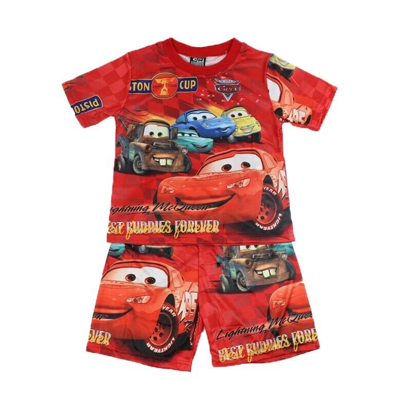 Disney Car McQueen New Kids Boys Sets Baby Summer Short-Sleeved T-shirt Shorts Pajamas Outfits Children Cotton Clothing Suit