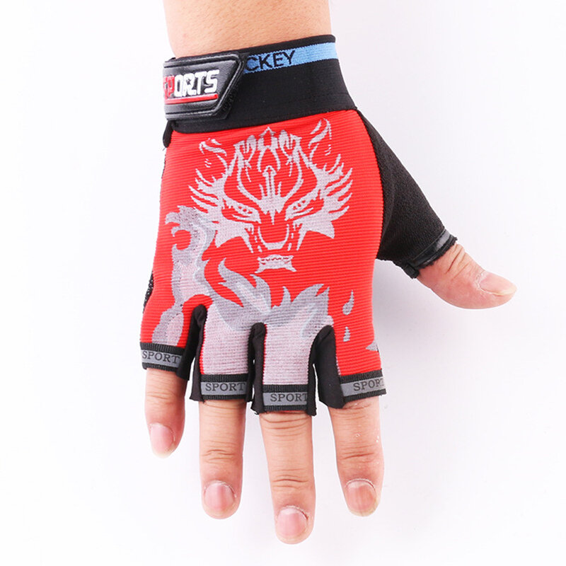 New Sports Full Finger Gloves For Children, Fitness, Skating, Outdoor Bicycle Sunscreen Cycling Gloves For Kids Wolf Pattern