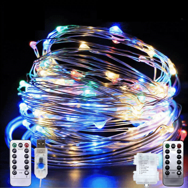 LED Fairy Lights Battery Operated Remote Copper Wire Light Garland Christmas Wedding Party String Lights For Home Decoration