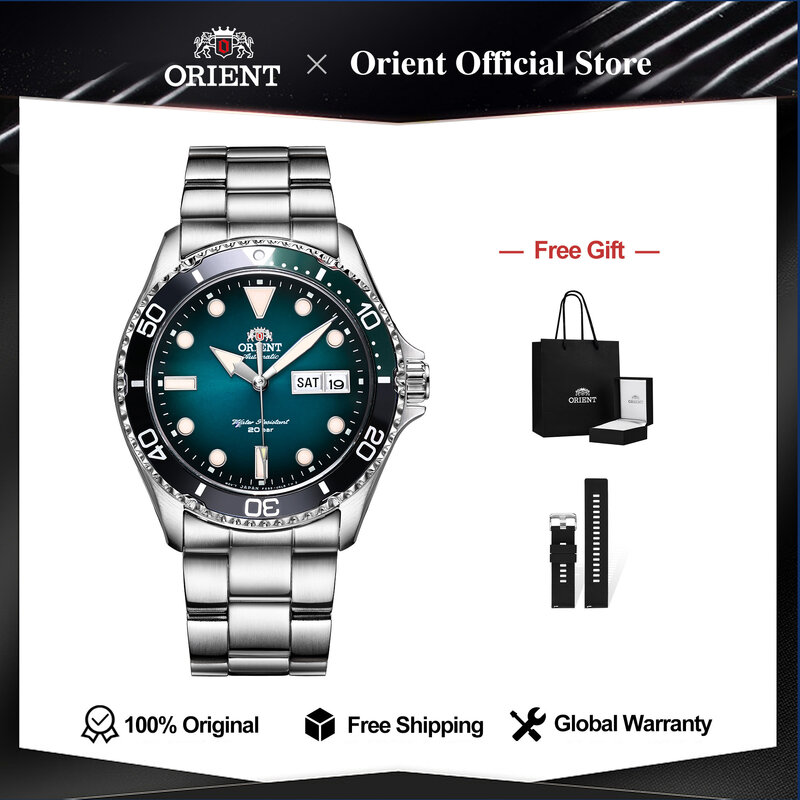 Oryginalne zegarki mechaniczne Orient, zegarki wodoodporne Man LUXURI nowy zegarek nurkowy KAMASU II dla sportu, dwukolorowa obrotowa ramka