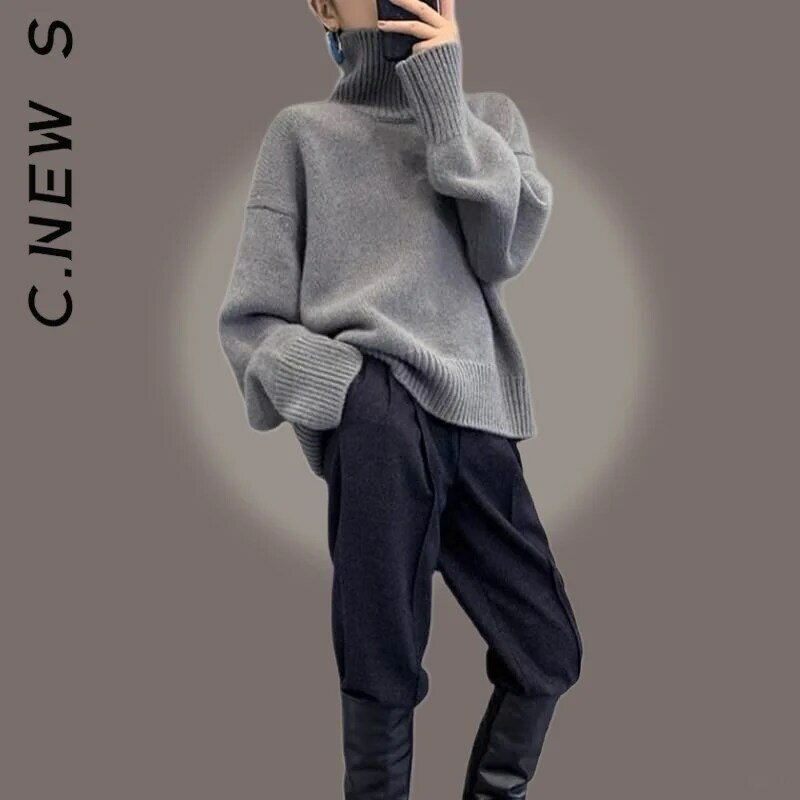 C.New S Fashion – pull à col roulé pour femme, tricot chaud, décontracté, élégant, doux
