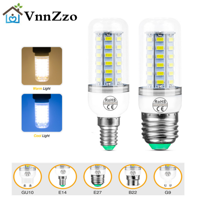 VnnZzo-Bombilla LED tipo mazorca E27 E14, 24, 36, 48, 56, 69, 72 LED, SMD 5730, 220V